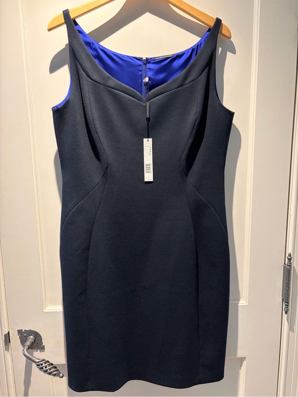 Elie Tahari Navy Midi Sheath Dress with Royal Blue Lining